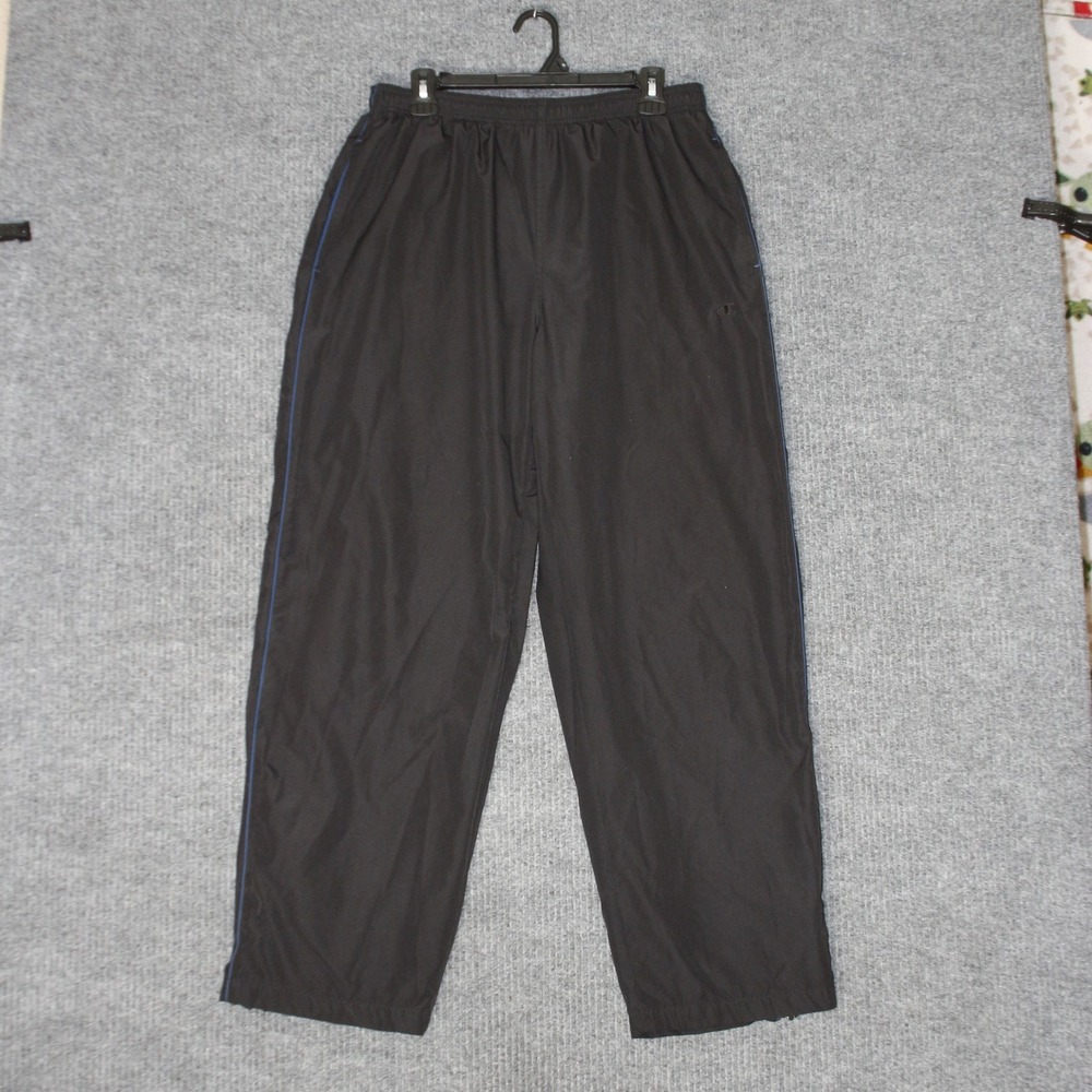 Champion Track Pants Mens L Black Windbreaker Athletic Joggers Lined Pockets